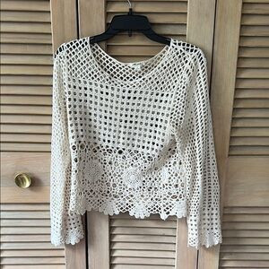 Cream Crochet Long Sleeve Top
